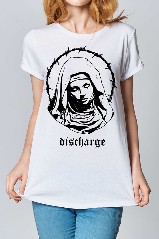 Discharge - Women Face With Wire Half Sleeve White T-shirt For Women