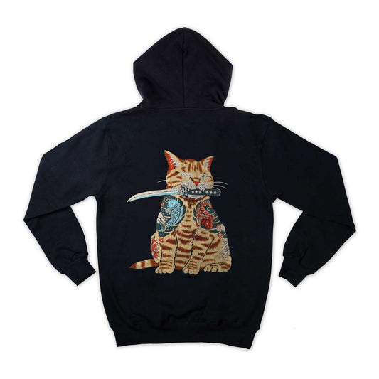 Catana "Japanese Samurai Ninja Cat" Embroidered Loose Fit Unisex Hoodie