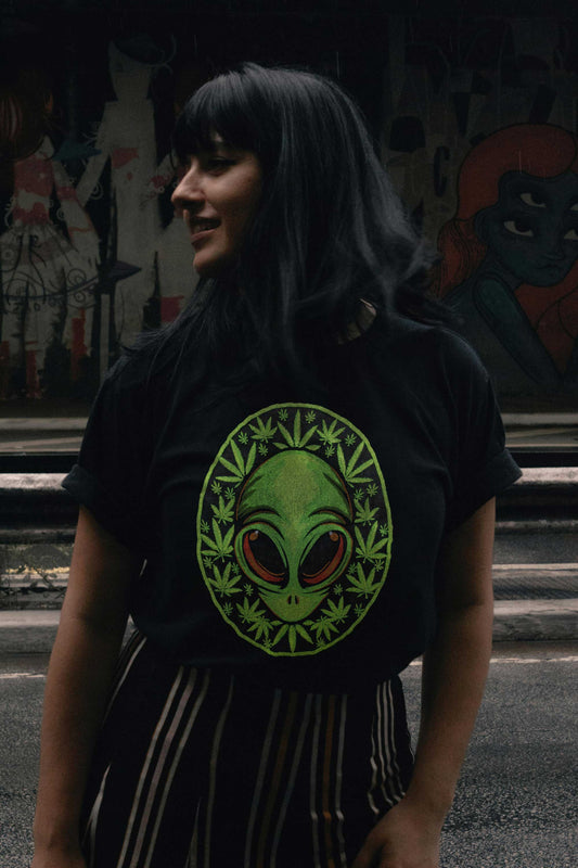 Alien Embroidered Artwork Half Sleeve Relaxed Fit T-shirt For Women