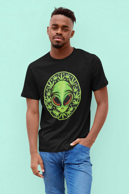 Alien Embroidered Artwork Half Sleeve Relaxed Fit T-shirt For Men