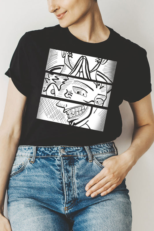 Japanese Manga Face Artwork Half Sleeve T-shirt For Women