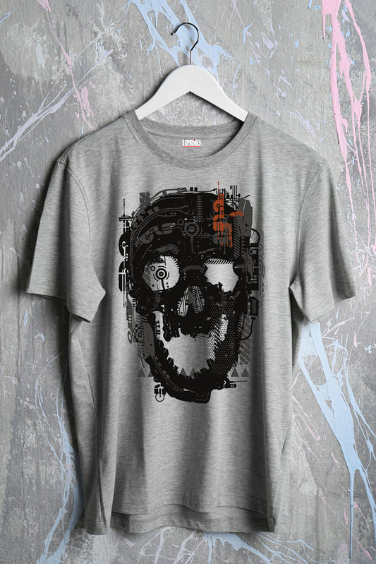 Cyborg Skull Graphic Art Grey Half Sleeve Unisex T-shirt