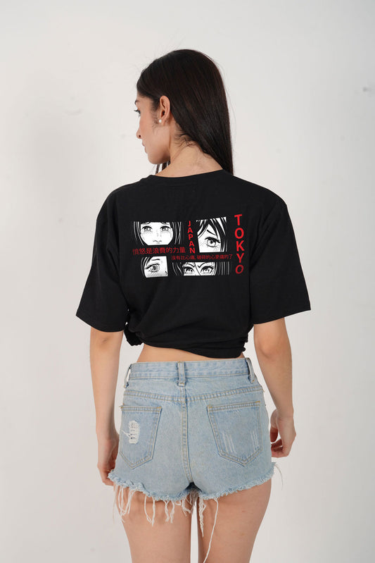 Japanese Slogan With Manga Face Oversized T-shirt For Women